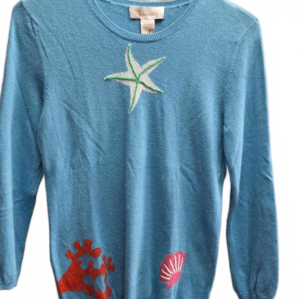 Vintage Mainbocher Women's Blue Sweater cashmere and silk. Resort wear Coastal